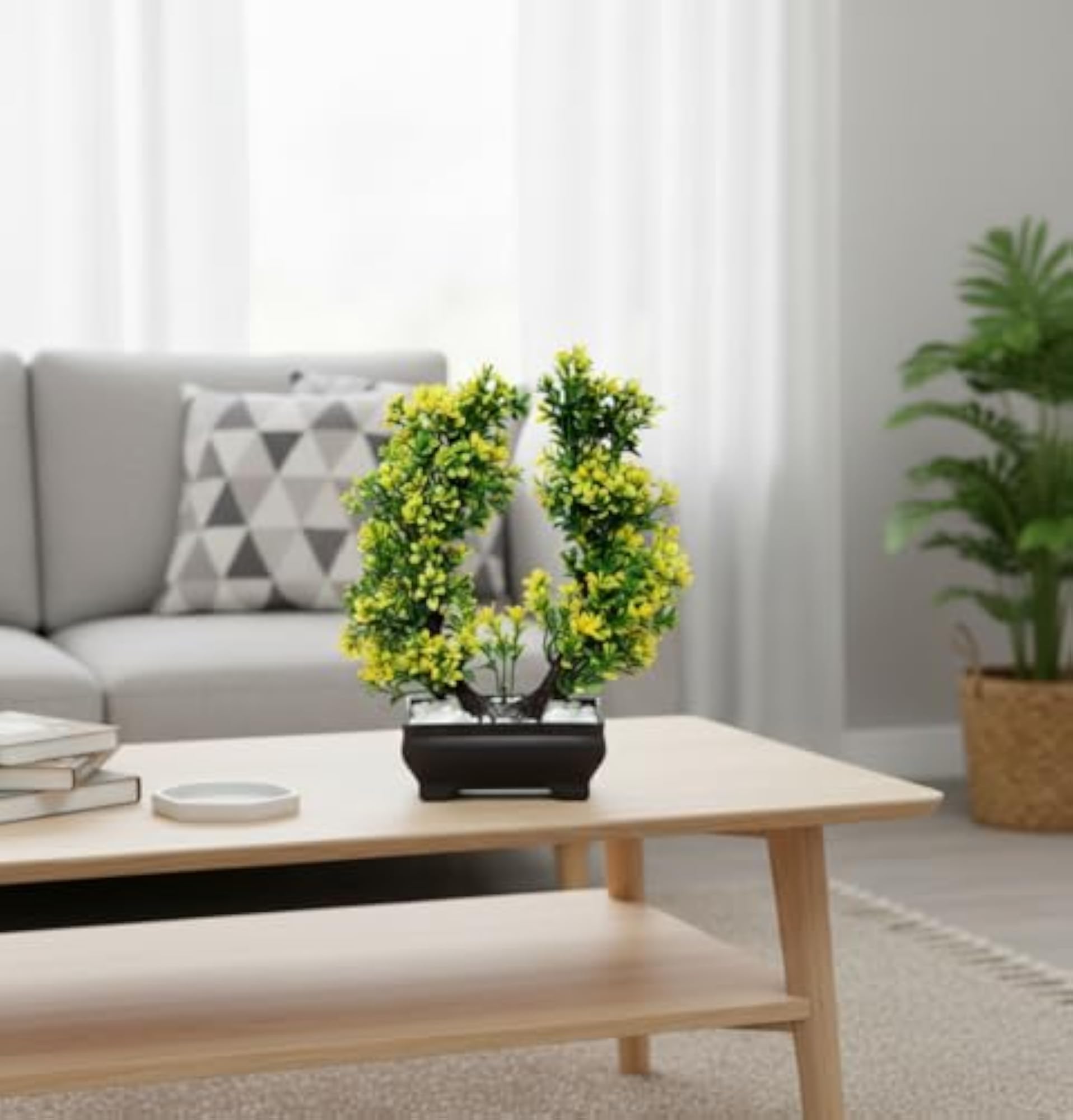 Artificial Yellow Leaf Plant with White Stones, Home Decor